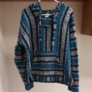 Oland UNISEX Baja Hoodie Pullover With Pocket in Blue and Black